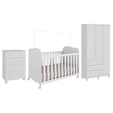 Imagem de Dormitório Infantil Júnior Guarda Roupa 3 Portas, Cômoda e Berço Uli - Móveis Peroba