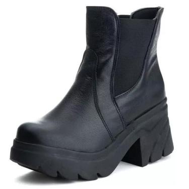 Imagem de Bota Coturno Chelsea com Salto em Couro 6729 Bawmi, Preto, 37