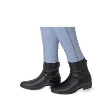 Imagem de Bota Feminina Cano Curto Couro Legítimo Preto - Flor d'couro, 36