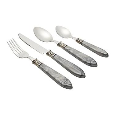 Imagem de FAQUEIRO 24PC DE AÇO INOX C/CABO DE PLÁSTICO MOTHER PEARL CINZA LUXO