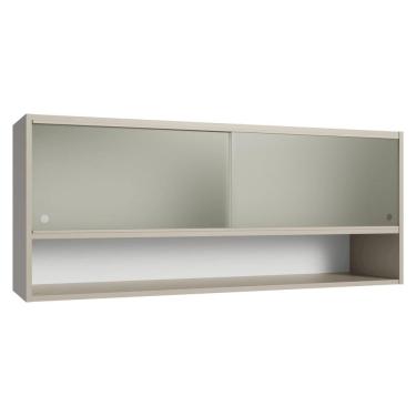 Imagem de Armário Aéreo 2 Portas de Correr de Vidro Pontilhado e 1 Nicho Crema Nice Madesa