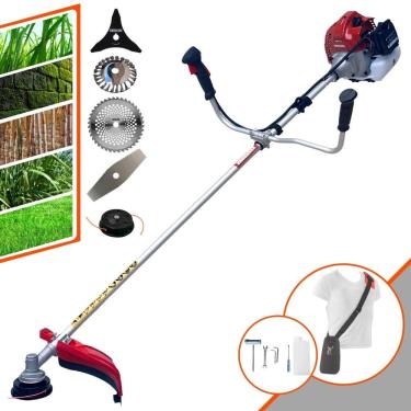 Imagem de Roçadeira Podador de Grama À Gasolina Kawashima BCJ521-L 52cc 2,5HP 10.000rpm + Lâmina 3 Pontas + Lâmina 40 Dentes de Vídea + Escova de Aço 24 Cerdas