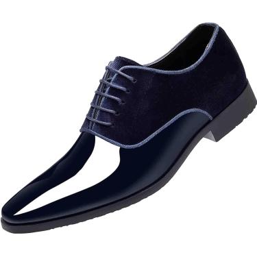 Imagem de Sapatos De Vestido Masculinos Clássico Negócios Leves Couro Envernizado Sapatos Oxford Bico Pontudo Low-top Lace-up Escritório Banquete De Casamento Sapatos Formais, Blue, 42 EU