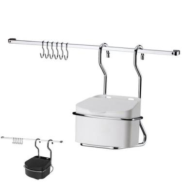 Imagem de Kit Cozinha Barra 45cm De Parede Cromada Com 6 Ganchos + Saleiro 500g 