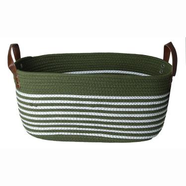 Imagem de Cesto de Fibra Natural e Algodão com Alça Verde Esmeralda 21x28x44cm 3634 - Paramount