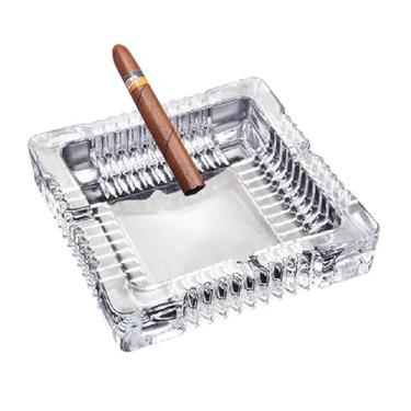 Imagem de Cinzeiro de vidro feito à mão, suporte de cinzeiro para ambientes internos ou externos, fumantes de escritório, bandeja de cinzeiro para decoração de mesa de escritório em casa (cristal, GG)
