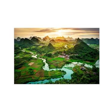 Imagem de Paisagens Pintura em Tela-Montanha campo River-Arte Parede Natureza-Pôster Decoração Sala de Estar Banheiro 20x30cm Sem Moldura