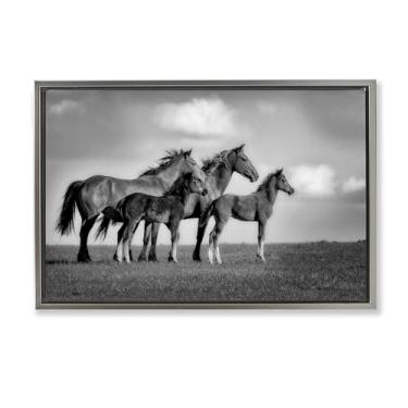 Imagem de Stupell Industries Babies On Board Horse Family Gray Framed Floater Canvas Wall Art Design por Wendy Caro, 21 x 31