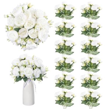 Imagem de GOSTADY 12 pacotes de flores artificiais peônias de toque real, flores falsas de seda, buquê de rosas, plantas falsas para mesa de centro de mesa, festa de casamento, decoração de casa, peônias