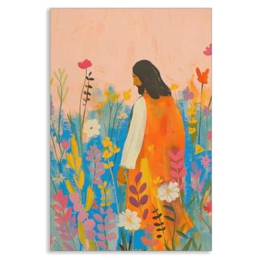 Imagem de OAOPIC Arte de parede em tela de Jesus, pôster de paisagem de campo de Deus e flores silvestres, pintura impressa cristã de dopamina, imagem religiosa de flores em aquarela para igreja, presente de fé