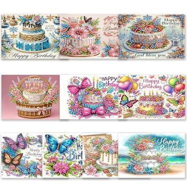 Imagem de MaiYiYi 10 peças de raspadinhas surpresa com pintura de diamante de feliz aniversário, bolo de borboleta, flor, diamante, arte, cartões da sorte, kit de artesanato para adultos, amigos e familiares