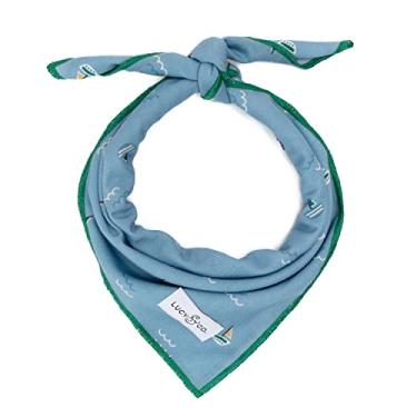 Imagem de Lucy & Co. Bandana Set Sail - Acessório de filhote de cachorro. 100% poliéster. Macio, elegante e adequado para qualquer ocasião. Lavável na máquina, grande, azul com veleiros verdes e amarelos