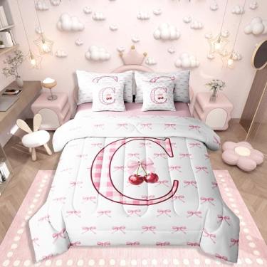 Imagem de Erosebridal Jogo de cama completo com estampa de laço com desenho animado de princesa coquete, 7 peças, com lençol de cima, xadrez buffalo, cereja, monograma, lençol com elástico