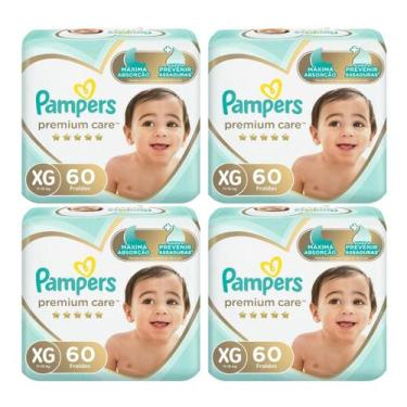 Imagem de Kit 4 pacotes de fraldas pampers premium care infantil xg 60, XG, 60