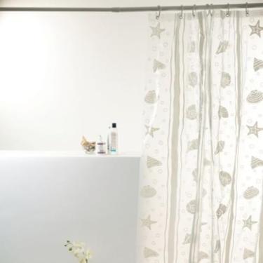Imagem de Cortina Box Banheiro Pvc 198cm X 180cm + Varão 70 A 120cm (Conchas branca)