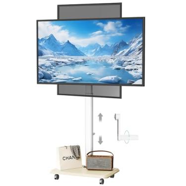 Imagem de Carrinho de TV móvel com elevação de manivela, suporte para TV de 26 a 75 polegadas, rotação de paisagem para retrato, suporte de TV portátil ajustável de altura livre com rodas comporta até 40 kg,