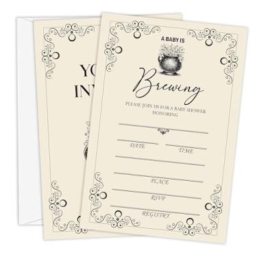 Imagem de Beshoul Convites de chá de bebê para meninos e meninas, 10 cm x 15 cm Convites de chá de bebê de Halloween com envelopes, suprimentos de decoração de festa de bruxa assustadora revelação de gênero