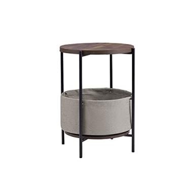 Imagem de Mesa lateral redonda para decoração de casa com armazenamento - mesa de canto para sala de estar, quarto e espaços pequenos, mesas de cabeceira modernas mesa de cabeceira de montagem fácil (cor: cinza