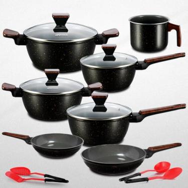 Imagem de Jogo de Panelas Revestimento Ceramica Indução 11 peças Extream Alphaville Marmol Vulkano (Black Sampa Vulkano)