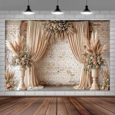 Imagem de Pano de fundo floral boho de 30 x 3 m, flores vintage, fundo de parede de tijolo, cenário fotográfico para festas, casamentos, meninas, aniversário de princesa, capina, chá de panela, decoração floral