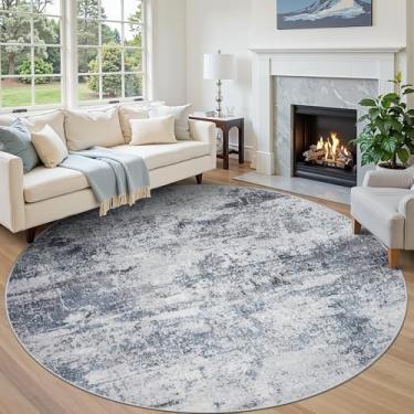 Imagem de Tapete redondo de 2,4 m Lavável: Tapete circular para entrada, cozinha, quarto, sala de jantar, sala de estar, grande, 2,8 m, abstrato, faculdade, dormitório, antiderrapante, pilha baixa, azul, cinza