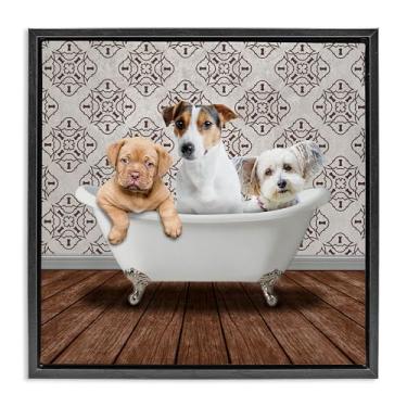 Imagem de Stupell Industries Tela flutuante com moldura preta Bath Buddies Dog Trio Design de arte de parede por Marcus Prime, 45,7 x 45,7 cm