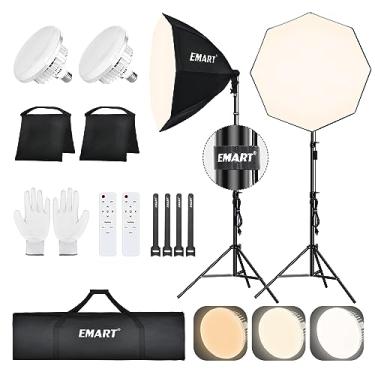 Imagem de EMART Kit De Iluminação Softbox Com Saco De Areia, Luzes Softbox De 25,5" (65 Cm) De Diâmetro Com Lâmpada Led De Controle Remoto 2X135W 3000-6500K, Kit De Iluminação Fotográfica Para Gravação De Víd