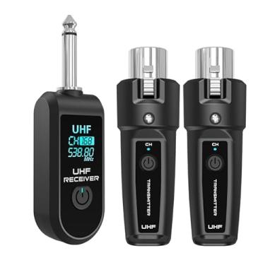Imagem de TAVOSOP Transmissor e receptor XLR sem fio de 2,4 GHZ, bateria de lítio recarregável integrada para microfone dinâmico, mixer de áudio, baixo de guitarra elétrica (1 receptor + 2 transmissões)