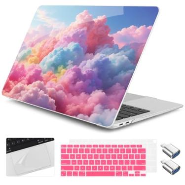 Imagem de Yebiseven Capa para MacBook Air de 13 polegadas M1 2021 2020 2019 2018 modelo A2337/A2179/A1932, capa rígida para laptop com capa de teclado e protetor de trackpad e 2 adaptadores OTG, nuvens de