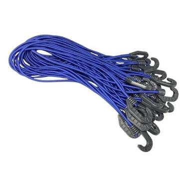 Imagem de Kit 50 Elásticos Extensores Azul 40cm – Gancho em Plástico Forte – Ideal para Amarrar Lona de Caminhão, Fixação de Cargas em Veículos Utilitários e Bagageiros de Moto