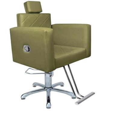 Imagem de Cadeira Evidence Reclinável Hidráulica Para Salão Estofado Verde Oliva