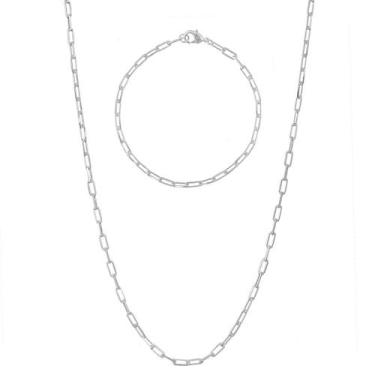 Imagem de Kit Cordão Pulseira Banhado Prata Masculina 70cm 3mm - Papillon Semi J