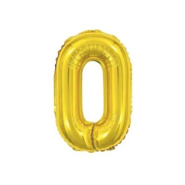 Imagem de Balão De Número Grande Dourado Metalizado 40cm - PartiuFesta