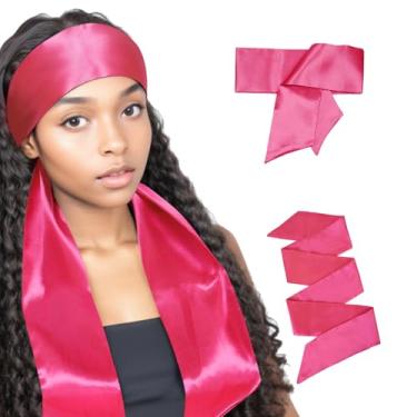 Imagem de YANTAISIYU 2 peças de cetim faixa de aderência para peruca de cabeça para colocar perucas frontais de renda lenço de cetim para ioga, maquiagem, facial e esporte (rosa)