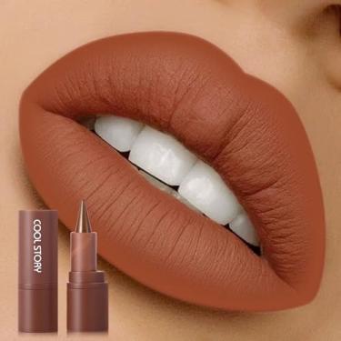 Imagem de AMY'S DIARY Batom marrom fosco para maquiagem labial, giz de cera labial fosco com ponta de precisão, longa duração até 24 horas, mostra o caminho, manchas à prova d'água para mulheres (3# marrom nude