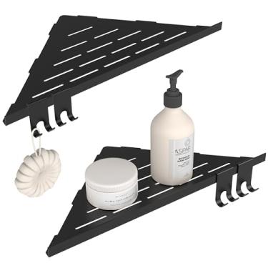 Imagem de WZKALY Prateleira de canto para chuveiro de 25,4 cm, prateleira de canto de aço inoxidável 304, 2 unidades, argamassa para parede de azulejos, prateleiras de chuveiro embutidas com 4 ganchos, sem