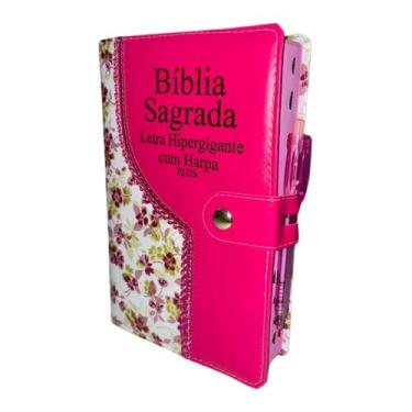 Imagem de Bíblia Evangelica Letra Hipergigante com Harpa Cristã Feminina Botão e