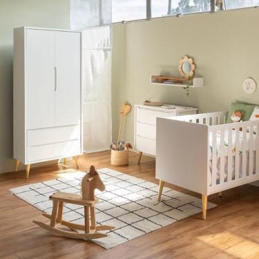 Imagem de Kit Quarto Theo com Pés Retrô Natural - Berço+ Cômoda 3 Gavetas + Guar