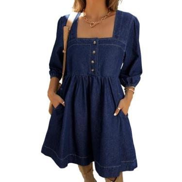 Imagem de Vestido jeans Sidefeel, primavera, verão, manga 3/4 para mulheres