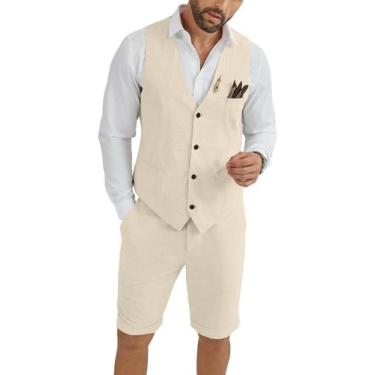 Imagem de Ternos curtos HUEZOE para homens, coletes e shorts Slim Fit, 2 peças, 