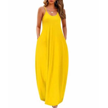 Imagem de Vestido feminino Wolddress 2025 casual sem mangas plus size amarelo