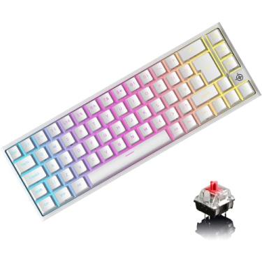Imagem de LexonElec Teclado mecânico para jogos 60%, mini teclado mecânico ultra compacto retroiluminado RGB Chroma, interruptores vermelhos 68 teclas completas anti-fantasma, para PC, Mac, jogadores de PS4 e