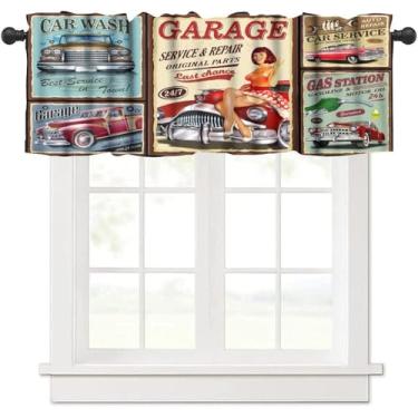 Imagem de Cortina retrô sexy para garagem, decoração de carro antigo, rota 66, rota 66, tratamentos de janela curta para cozinha, homens, quarto, banheiro, decoração de estar, cortinas 137 x 45 cm