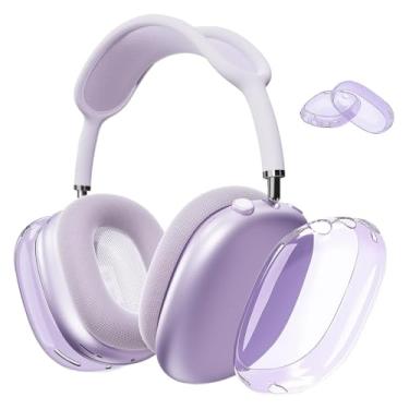 Imagem de MOLOPPO Capa para fones de ouvido AirPods Max, capa de TPU macia roxa transparente antiarranhões, acessórios transparentes, capa ultra protetora para Apple para AirPods (2024/2020), roxo claro