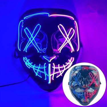 Imagem de SHANJIA Máscara de Halloween, máscara iluminada, crânio assustador com iluminação LED para festival de Halloween, cosplay, baile de máscaras, festa de carnaval (estilo 18)