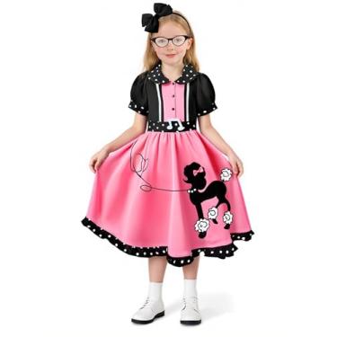 Imagem de QIKUBI Fantasia infantil para meninas da década de 1950 (rosa 4-6 anos)