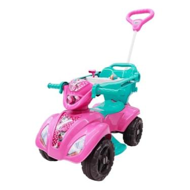 Imagem de Carrinho De Passeio Quadriciclo Infantil Dog Menina - Rosa com Haste Guia, Proteção Lateral, Adesivos Decorativos e Assento Anatômico
