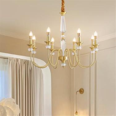 Imagem de Lâmpada Pingente Candelabro LED De Latão Com Estilo Americano E Detalhe De Vela Francesa: Perfeita Para Sala De Estar, Restaurante, Quarto, Estudo, Villa, Hotel, Bar E Café (B Ouro 8 luzes)