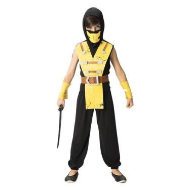 Imagem de Fantasia de Ninja Infantil Samurai Amarelo Com Capuz e Máscara - Fanta