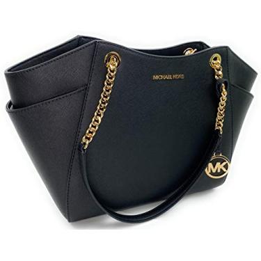 Imagem de Bolsa Michael Kors Tote Chain Couro com Metais Dourados Cor: Preto